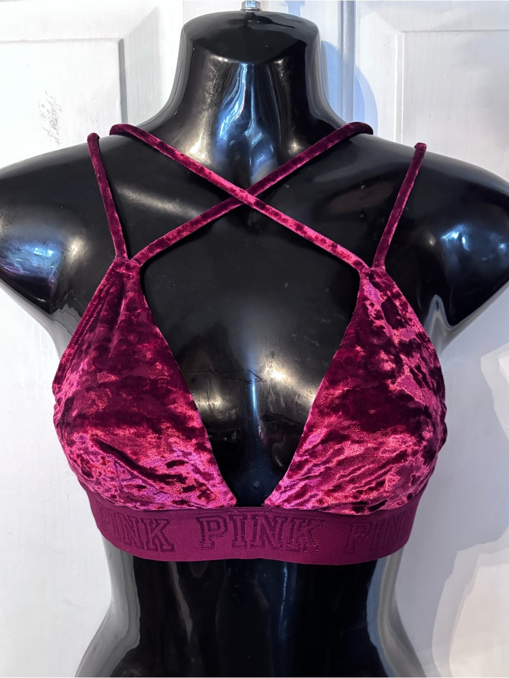 PINK Victoria's Secret Velvet Crisscross Bralette in Deep Berry